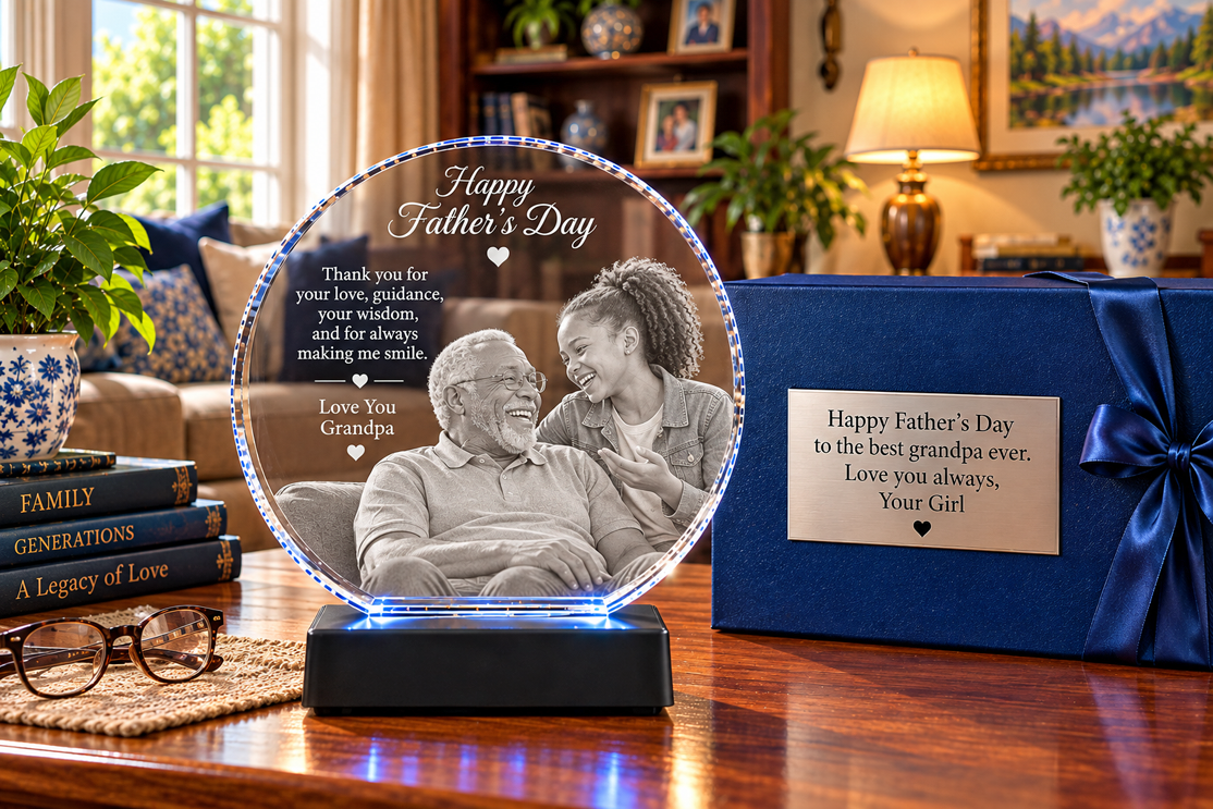 Crystal Circle - Large W/ Custom Gift Box and Light Base