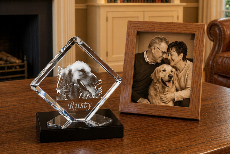 Crystal Cube  (Cut Corner) - Medium w/ LED Light Base