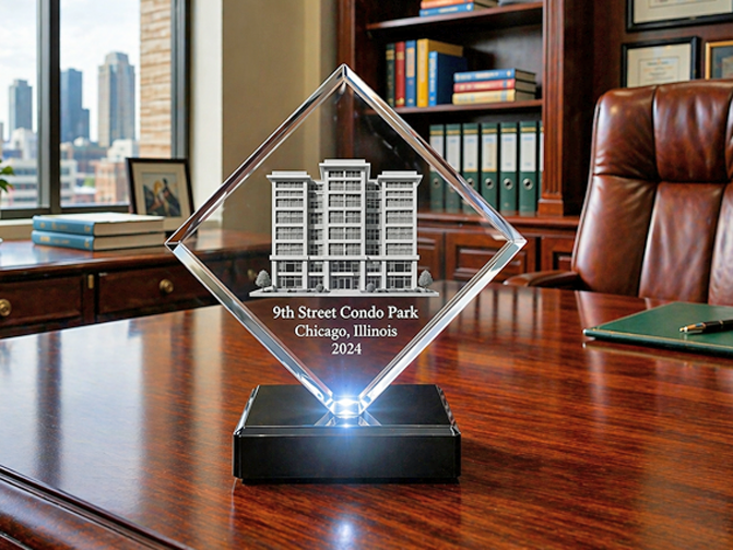 Crystal Cube (Cut Corner) - XLarge w/LED Light Base