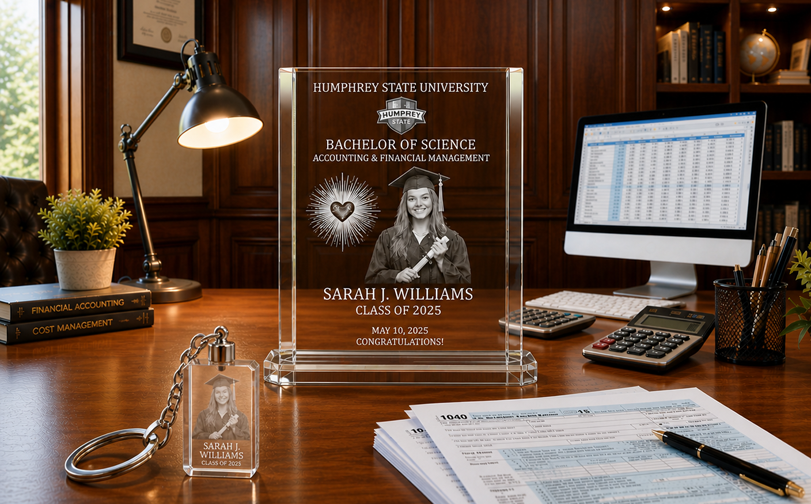Crystal Plaque - Portrait Style w/Free Keychain Honoring 2026 Graduating Classes